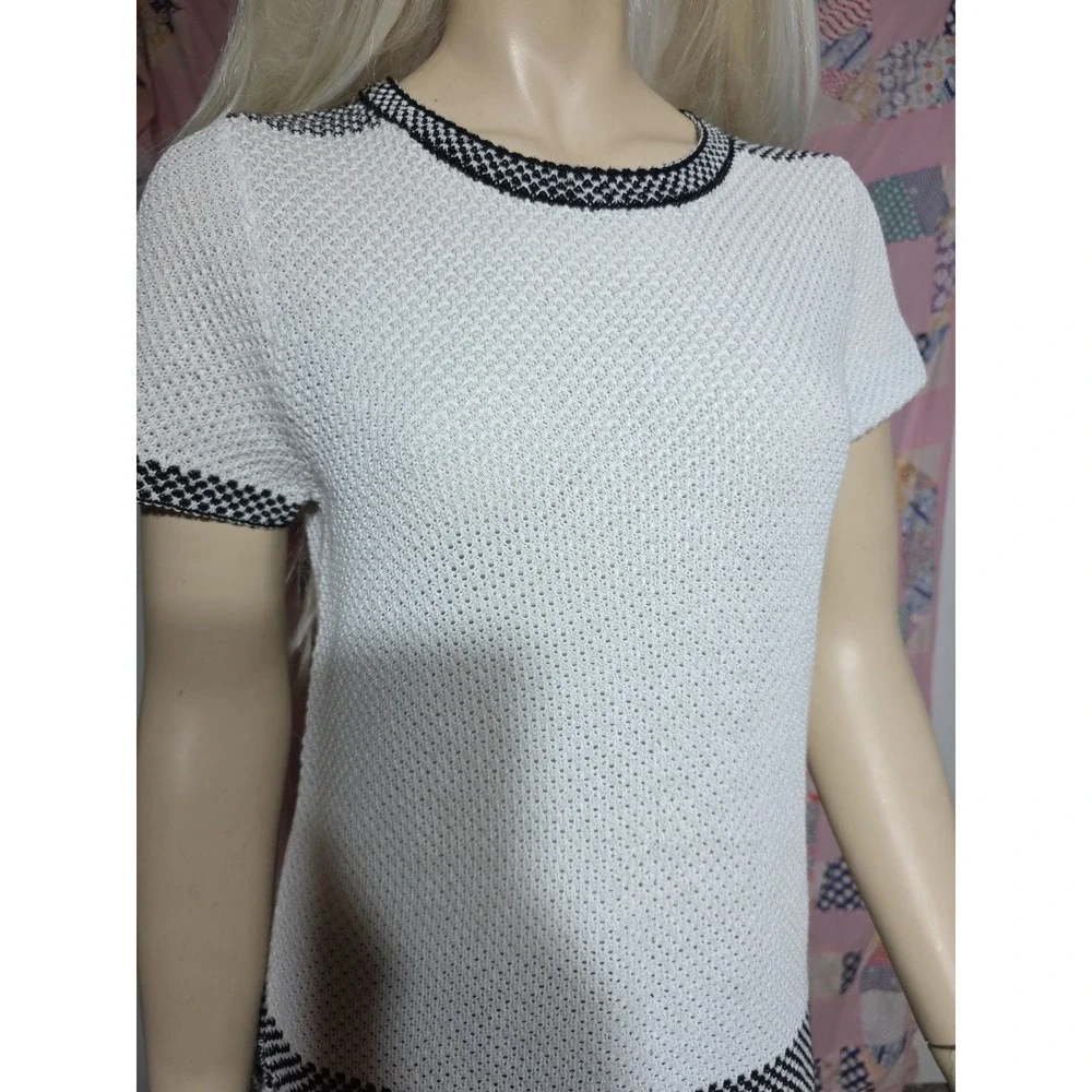Anthropologie Black And White Knit Women's short sleeve‎ sweater With Tassels S